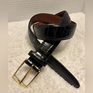 JOS. A. BANK Black Croc Embossed Leather Belt, Brass Buckle, Men’s Size 34